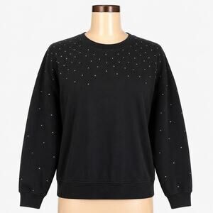 PINK Victoria's Secret Black Studded Crew Sweatshirt Women's Large L Pullover